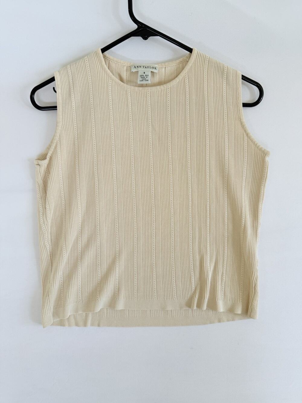 Ann Taylor Ribbed Silk Tank Top Cream Women’s S A107